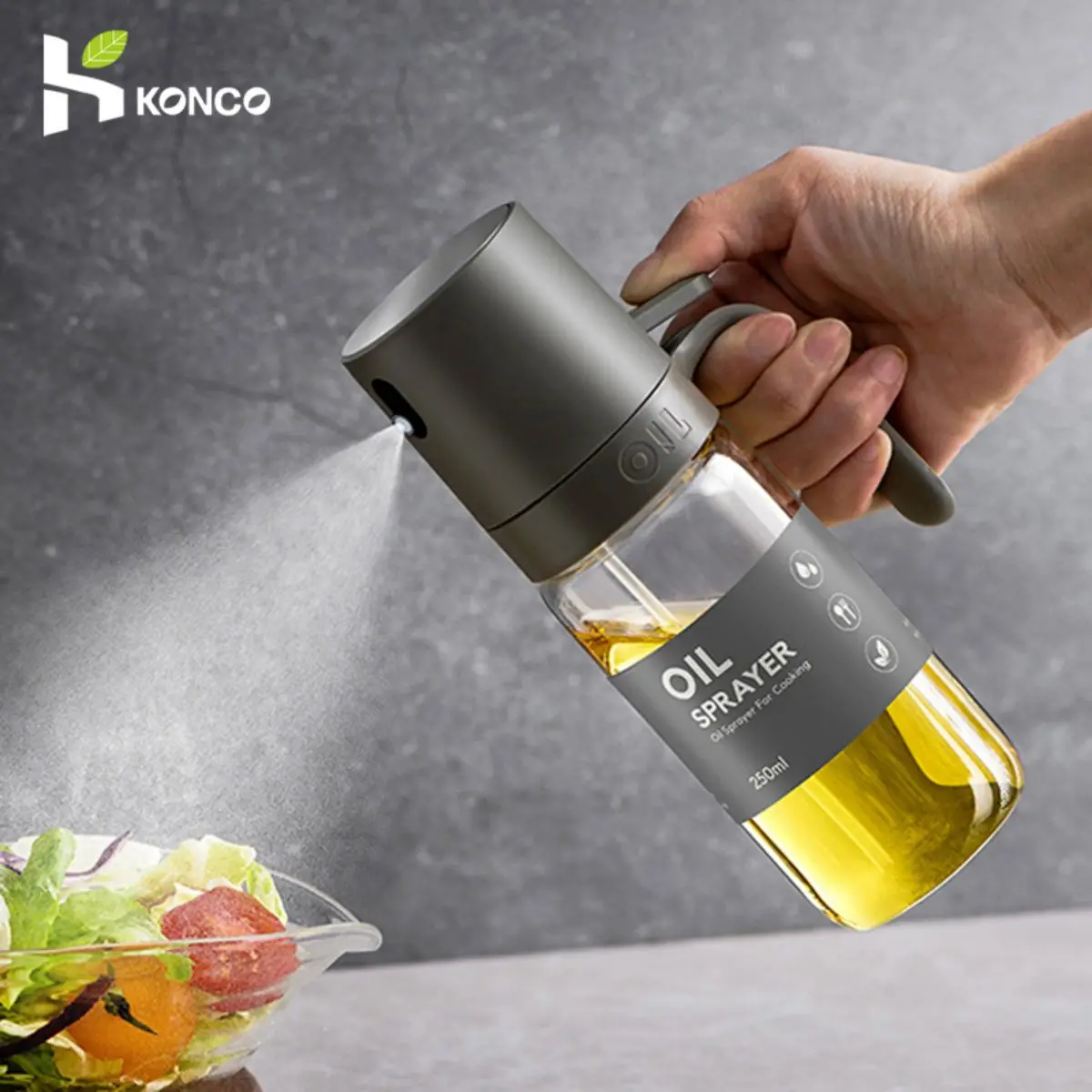 【Ventas calientes】 Botella pulverizadora de aceite 250 ml Dispensadores de aceite de cocina de vidrio de alto borosilicato Pulverizador de aceite de oliva Mister para ensalada freidora de aire