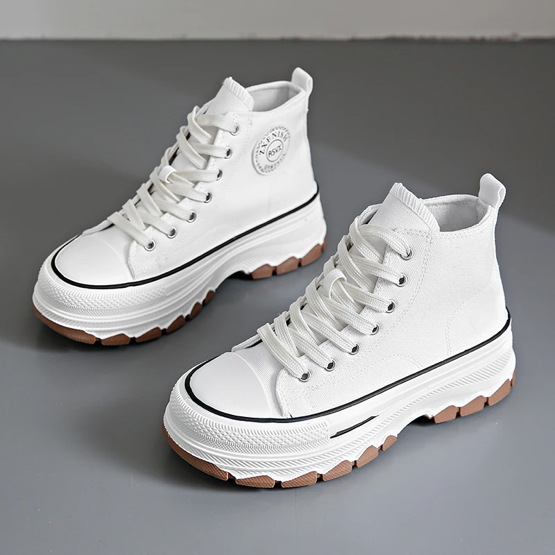 Summer New High-top Shoes Fashion Height Increasing Platform Wave Bottom Versatile Casual Sneakers Canvas Shoes Women