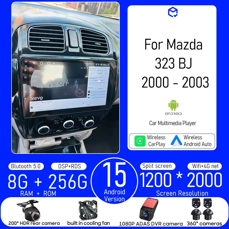 

Android 15 For Mazda 323 BJ 2000 - 2003 Car Multimedia Player Navigation Radio Carplay Auto Video Stereo Head Unit GPS 2din DSP