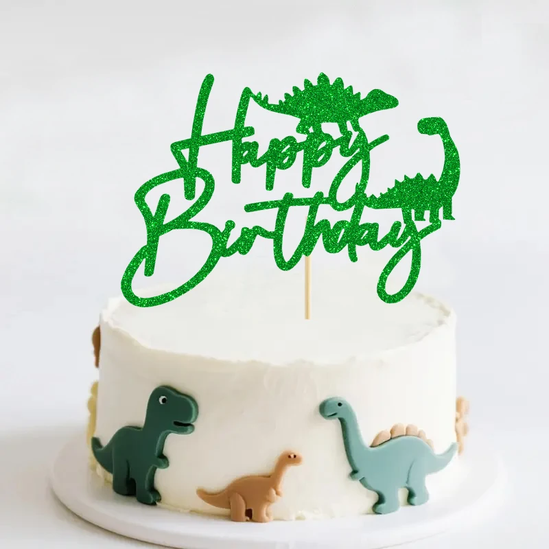 1 Stück Gold/Schwarz/Grün/Blau Dinosaurier Alles Gute zum Geburtstag Kuchen mit Dinosaurier Thema, Baby Dusche, Geburtstag Party Kuchen Dekoration Lieferungen – Detail 3