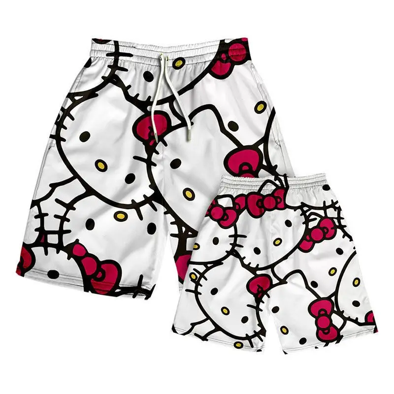 Anime Hello Kitty Summer Shorts Beach Trunks Board Swimming Pants Swimsuits Mens Running Sports Surffing Shorts Casual Quarter