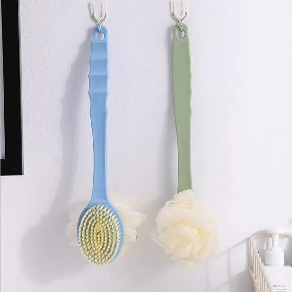 1pc Soft Hair Massage Bath Brush Long Handle Back Rub 2 in 1 Bath Brush with Bath Ball Double Side Scrubber Body Wash Tool