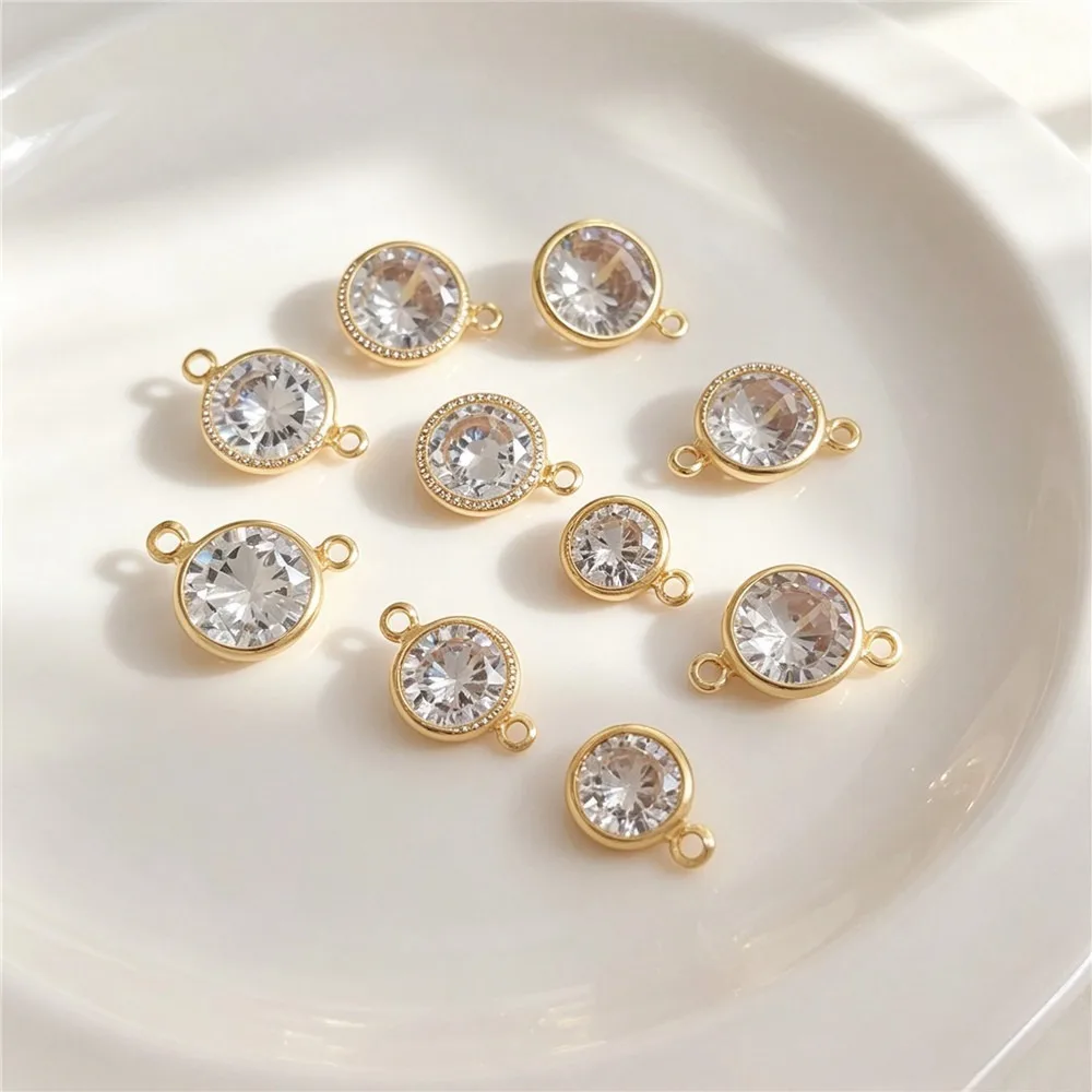 14K Gold Plated Brass Large Round Double Loop Zircon Pendants Shiny Cubic Zirconia Charms DIY Jewelry Making Findings