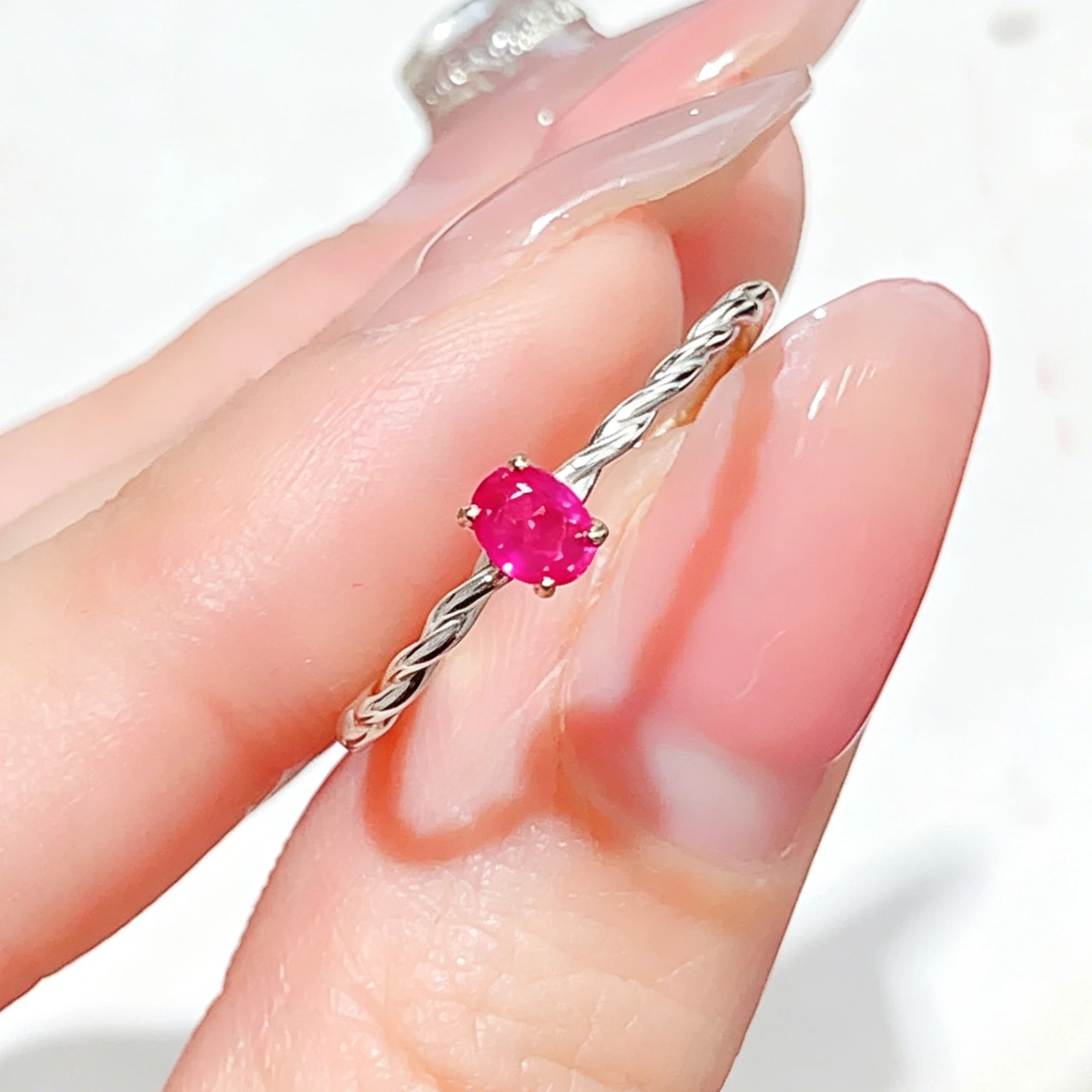 925 Silver Natural Ruby Ring Certified Fine Jewelry Gold Plated 3*4mm Solitaire Twisted Rope Minimalist Statement Gemstone Ring