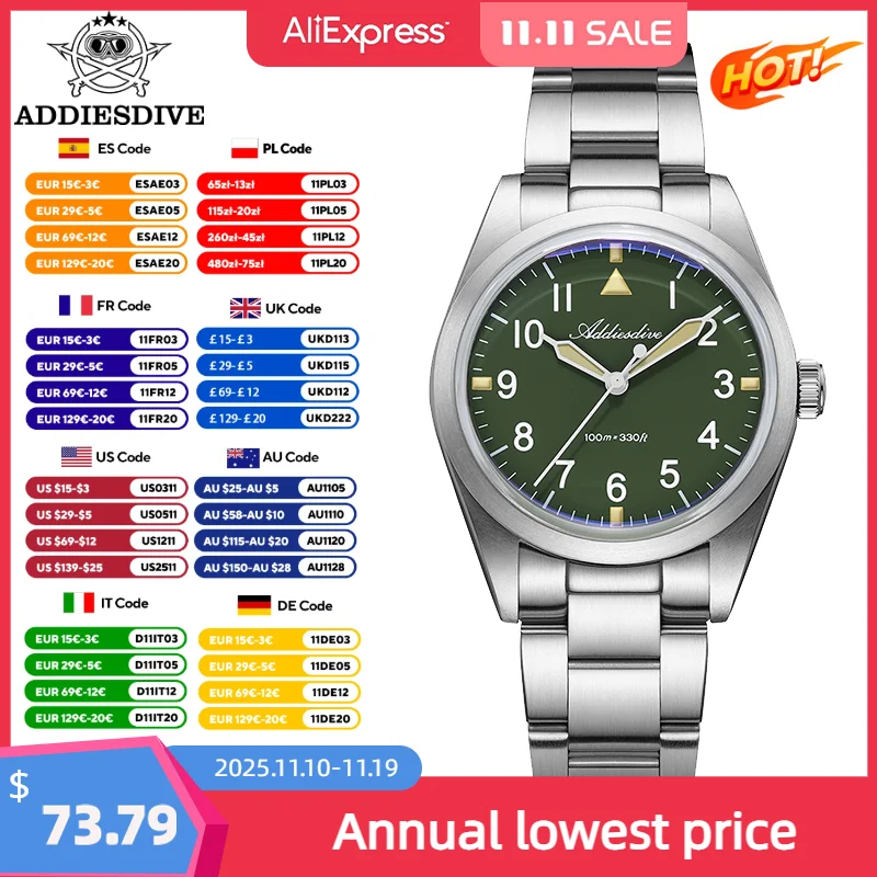 

ADDIESDIVE Titanium Alloy Watches For Men VH31 Quartz Sweep Seconds Waterproof 100M Luminous Luxury Wristwatch Reloj Hombre