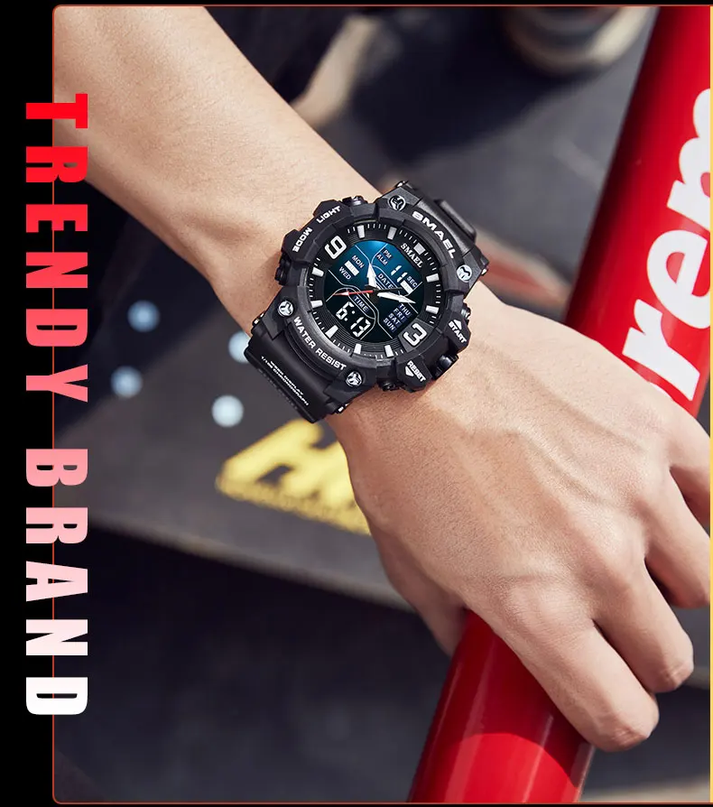 SMAEL 8049 Watch Sport LED Light Alarm Clock Dual Time Display WaterproofWeek Auto Date Wristwatches Quartz S22e80e5bff1c46768e6e18f4d62106853