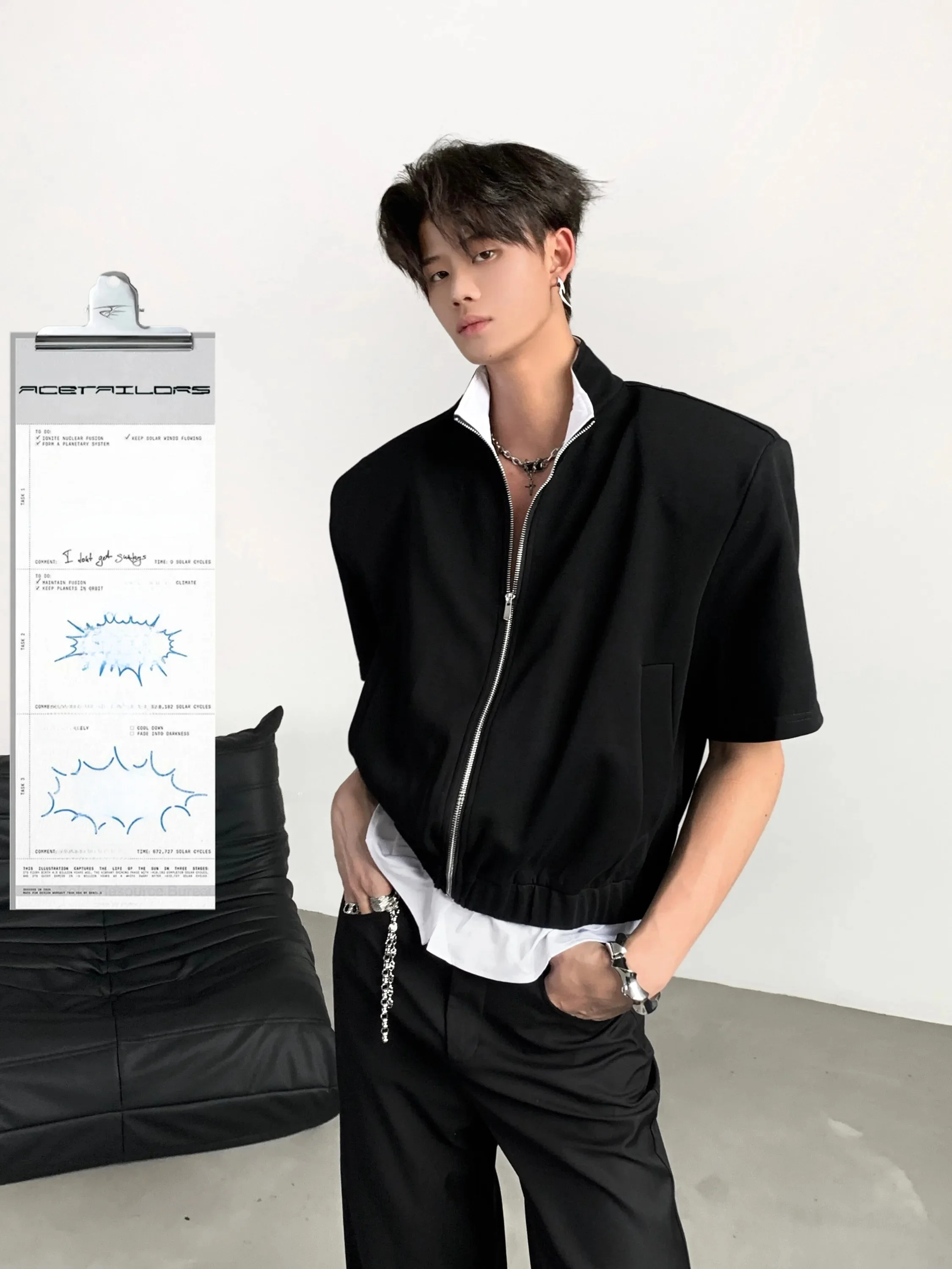 Ace Tailors Men's Short T-Shirt Jacket Contrast Color Minimalist Design Breathable Cotton Blend Summer Fashion Casual Wear
