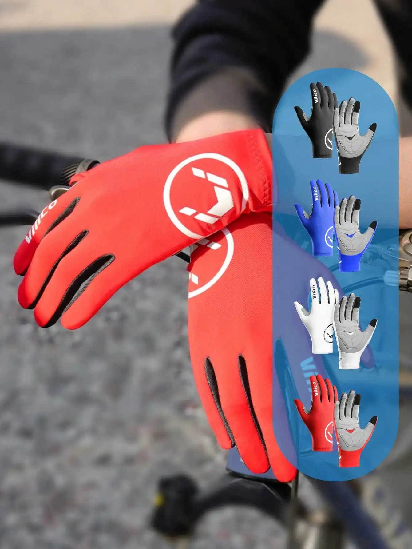 Leichte Vollfinger-Fahrradhandschuhe – atmungsaktive Mikrofaser-Handfläche mit stoßdämpfenden Polstern, kompatibel mit 2-Finger-Touchscreen