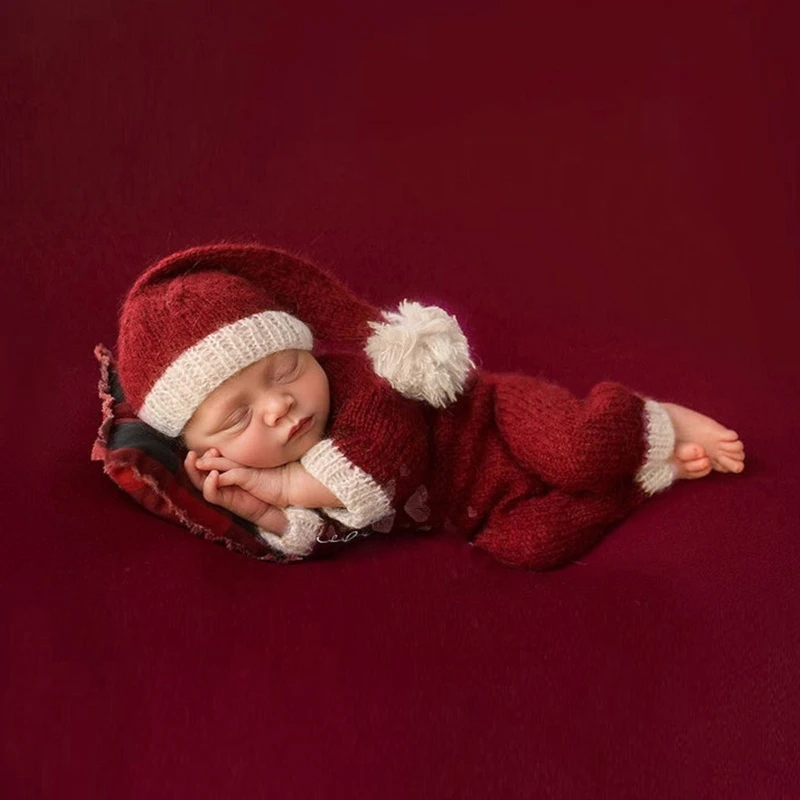 

1 Set Infants Photo Shooting Xmas Costume Baby Infants Hat Romper Jumpsuit Set Christmas Theme Newborn Photography Props