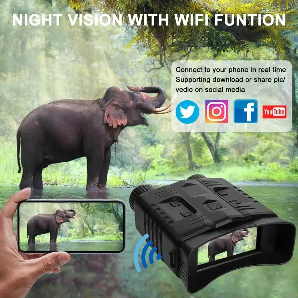 Teropong penglihatan malam 4K, perangkat Digital 800m penuh gelap 8W inframerah WiFi teleskop kacamata untuk berburu berkemah perekam Video