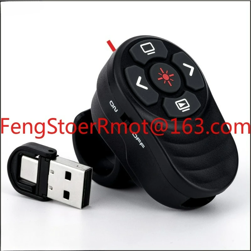 Rechargeable USB Type C Wireless Presentation Clicker, Finger Ring Presentations Powerpoint Clicker with Light Pointer