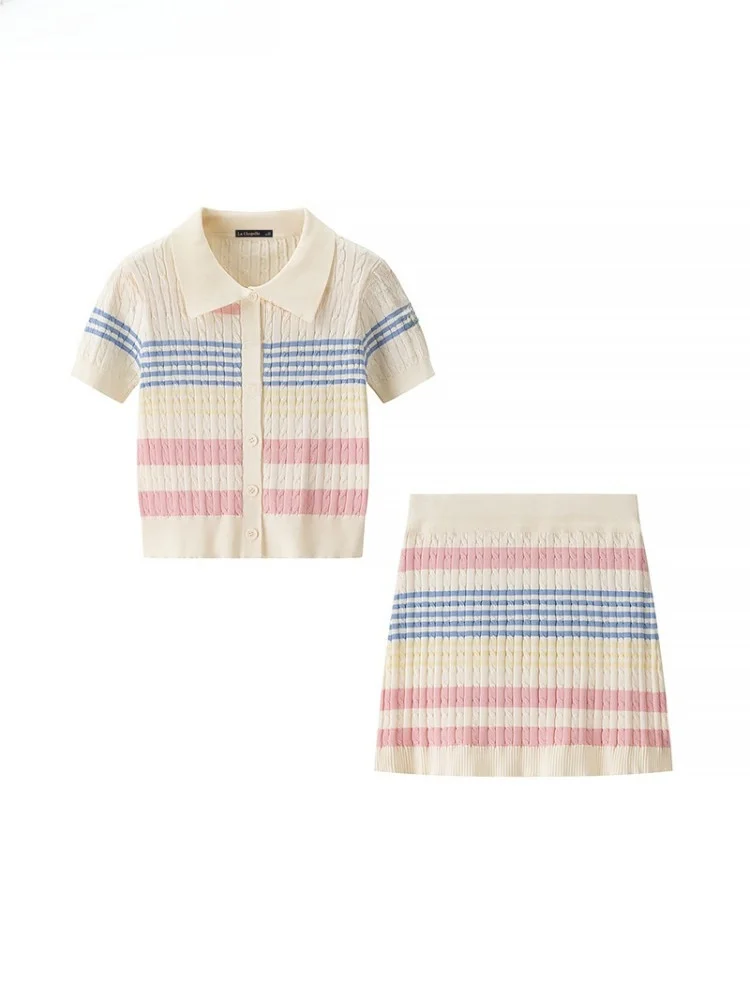 

La Chapelle Sweet Stripes Ne ort Sve Вязаный комплект из топа и юбки Женский модный летний комплект из двух предметов