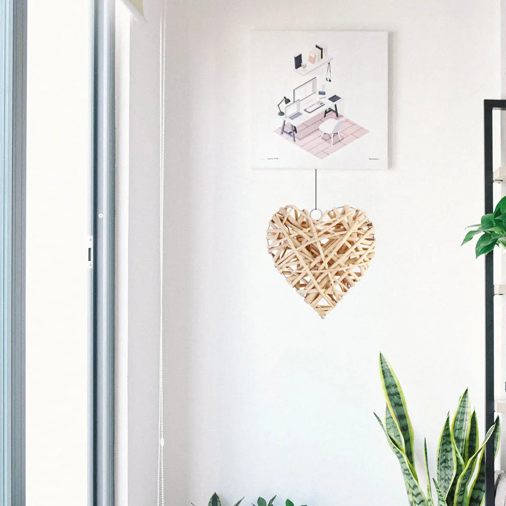 

3pcs Rattan Heart Hanging Wall Valentines Heart Shaped Showcase Pendants Pendant Day Party Wedding Photo Props Durability