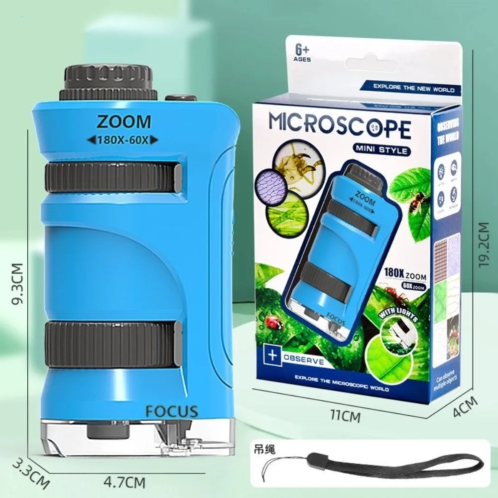 

Kids Science Toy Portable Microscope Zoom 60x-180x Handheld Handheld Magnifying Glass with LED Light Little Scientist Microscope