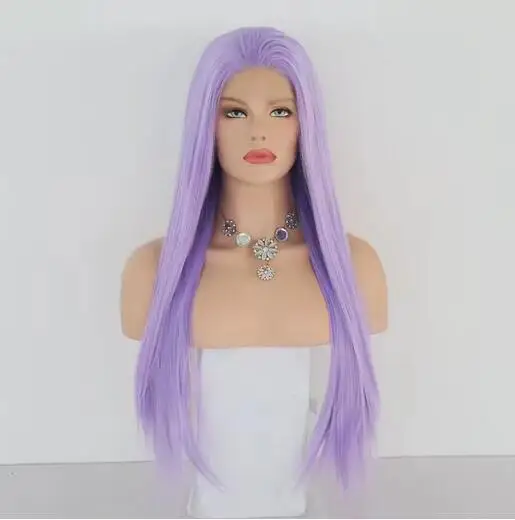 Parrucca viola Parrucca anteriore in pizzo sintetico per capelli lisci Linea sottile naturale Parrucche senza colla per le donne Parrucca in pizzo parte cosplay Capelli lisci