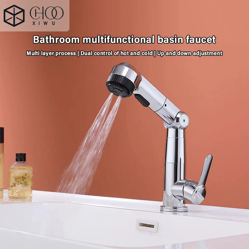 

Long Nozzle Pull Out Kitchen Standing Faucet Bathroom Faucet Modern Polished Chrome Plated Single Handle Swivel Kitchen Tap