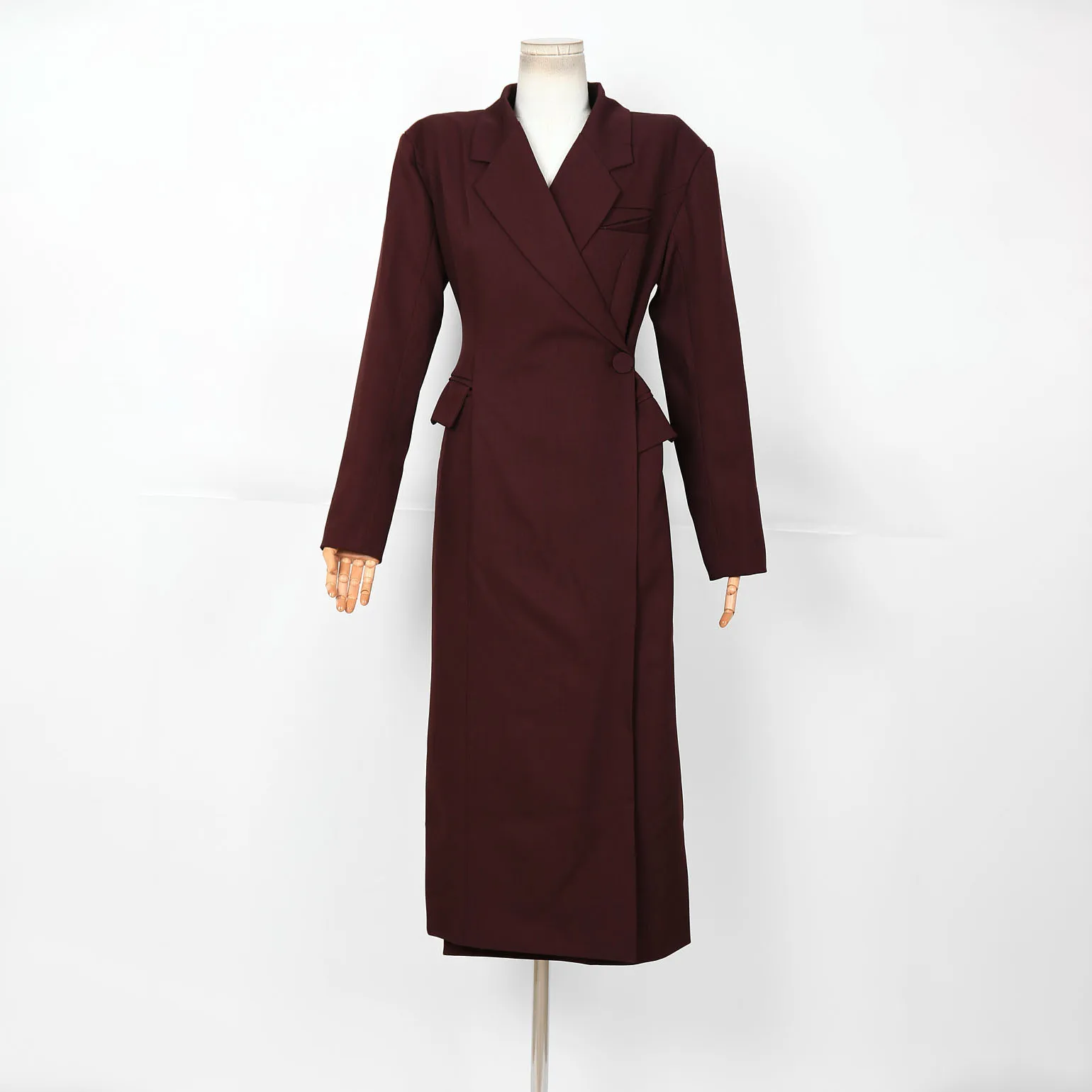 

2025 Spring Women's Burgundy Wrap Long Trench Coat Lapel Long Sleeve Jacket Fashion Trendy Ladies Elegant Casual Outerwear