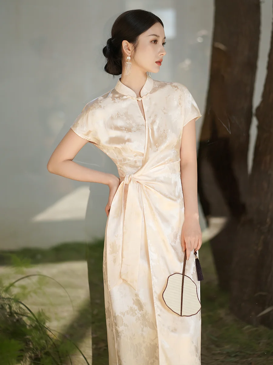 

Новое женское платье Ele Long в китайском национальном стиле с вышивкой, модное, с низким разрезом, для повседневной носки