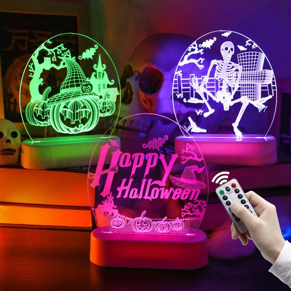 Halloween Night Light Colorful Pumpkin Skull 3D Illusion Desk Lamp Ornaments For Halloween Party Gifts Decorations