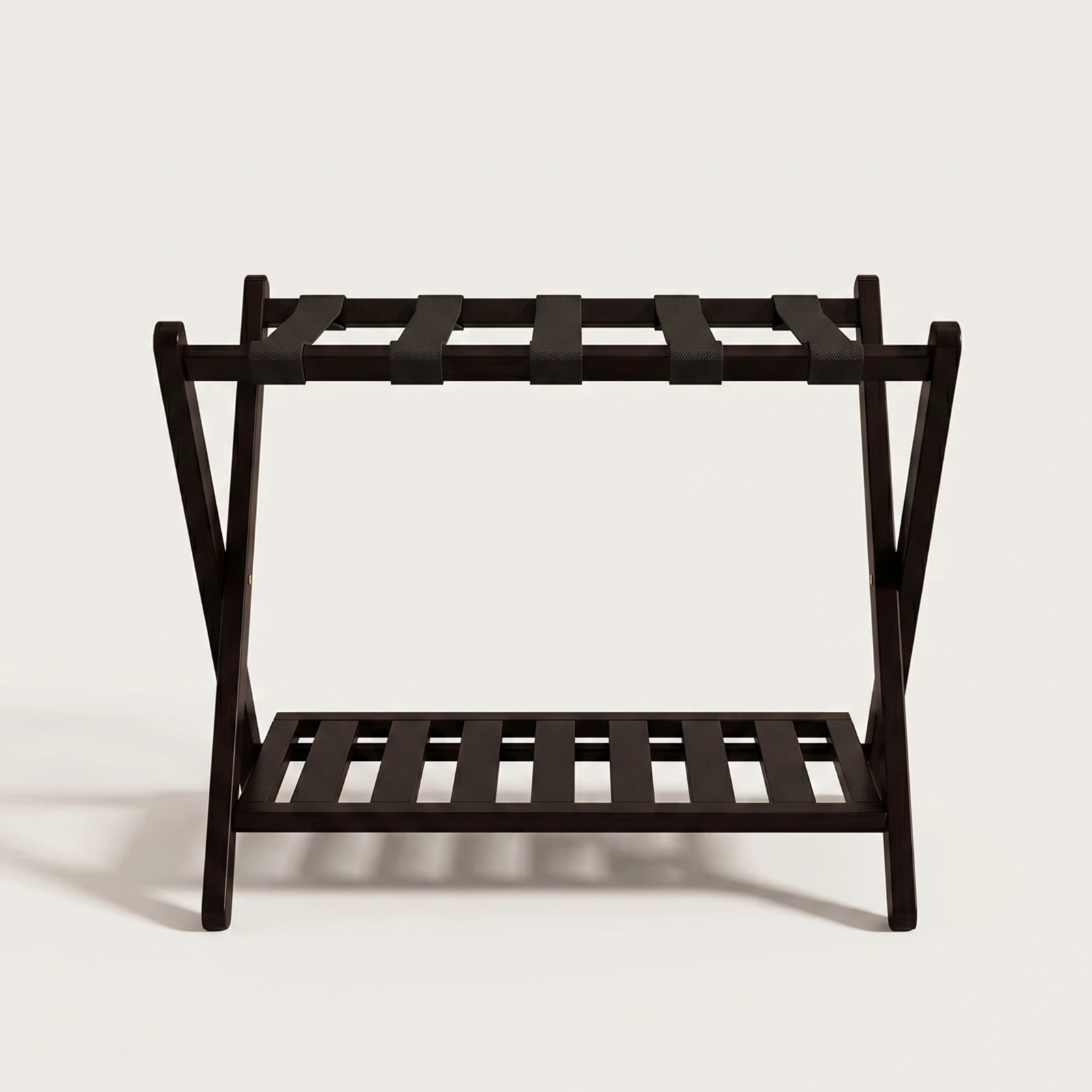 Bamboo Luggage Rack with Shelf Collapsible Luggage Rack with Storage Shelf 2-Tier Suitcase Holder Space-Saving for Guests