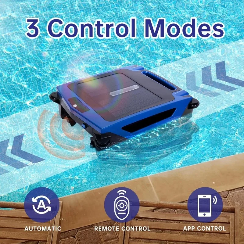 

Intelligent robotic pool cleaner with remote and app control, an automatic floor skimmer and vacuum cleaner for robots.