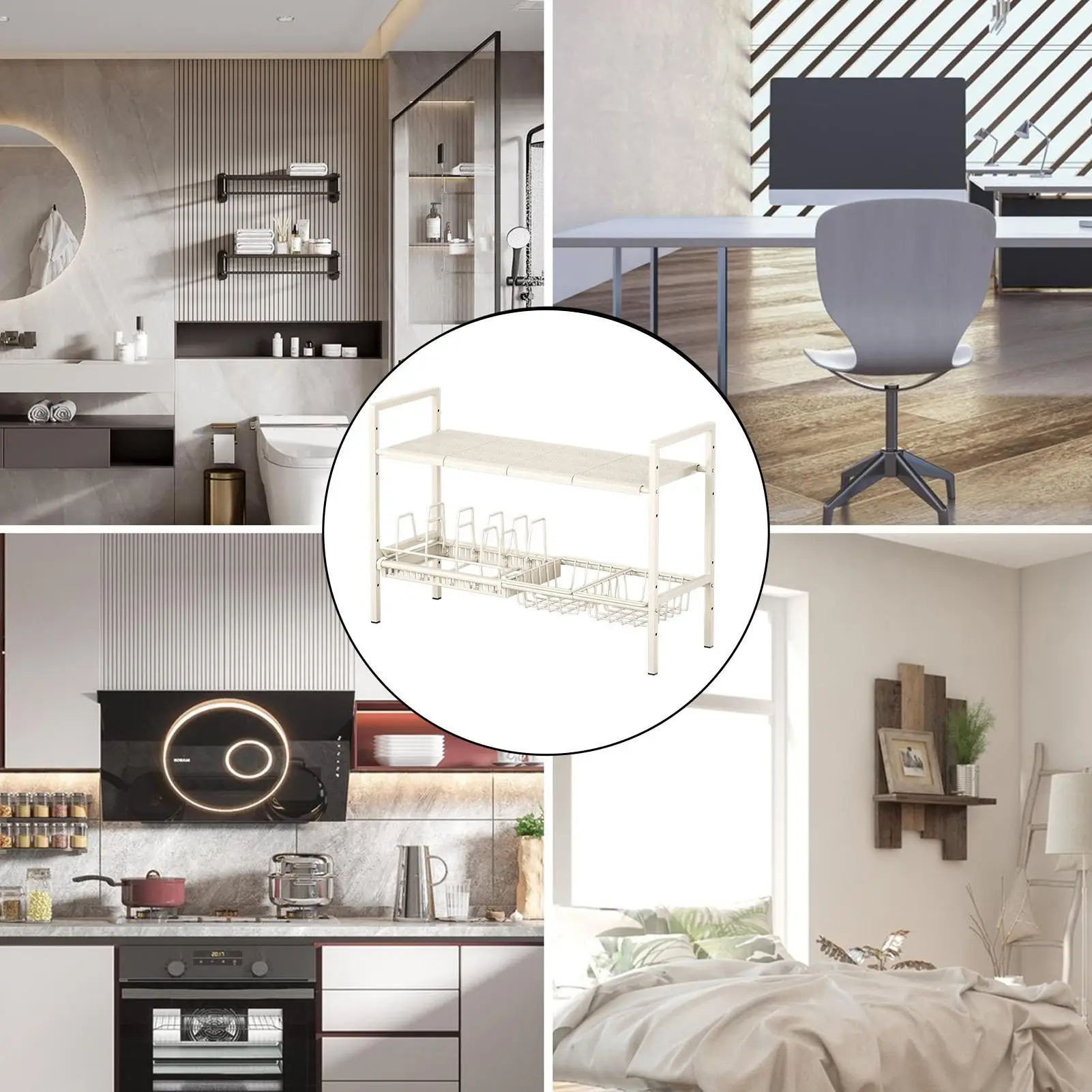 منظم تحت المغسلة للمطبخ، منظمات تخزين متعددة الأغراض، طبقة مزدوجة، رف قوي قابل للتوسيع لطبق خزانة المنزل