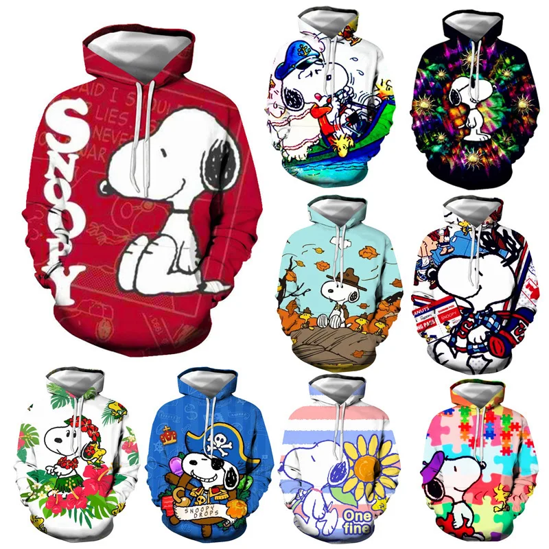 2022 New Snoopy Cute Cartoon Casual Loose Students Top S-5Xl Kawaii Anime Printed Comfortable Hoodie for Boys Birthday Gifts