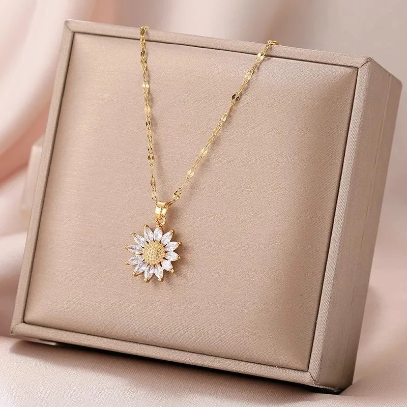 

Luxury Sunflower Pendant Necklace,Full Rhinestone Choker for Women,Elegant Floral Jewelry Gift for Valentine Birthday Wholesale