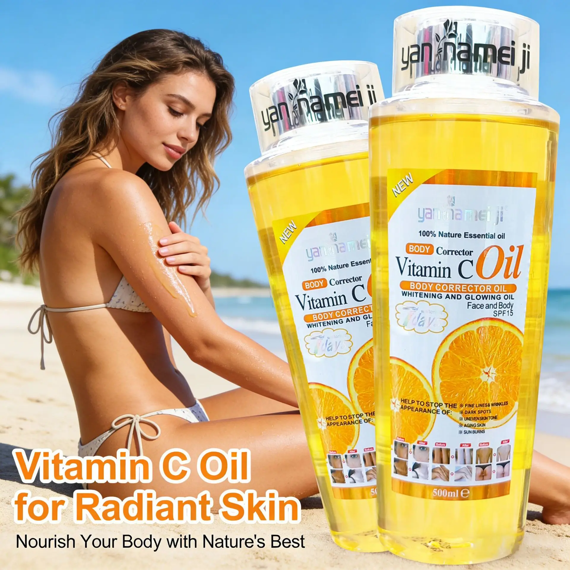 

500Ml Vitamin C Essential Oil Brightening Skin Tone Moisturizing Facial Body Massage Oil Moisturizing Blackening Skin Care