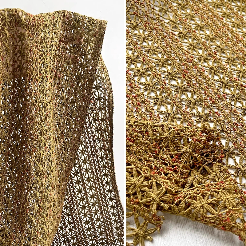 

Vintage Yellow Hook Lace Knit Fabric Jacquard Woven Texture Shawl Curtain Dress Material Boho Wedding DIY Custom Design Apparel