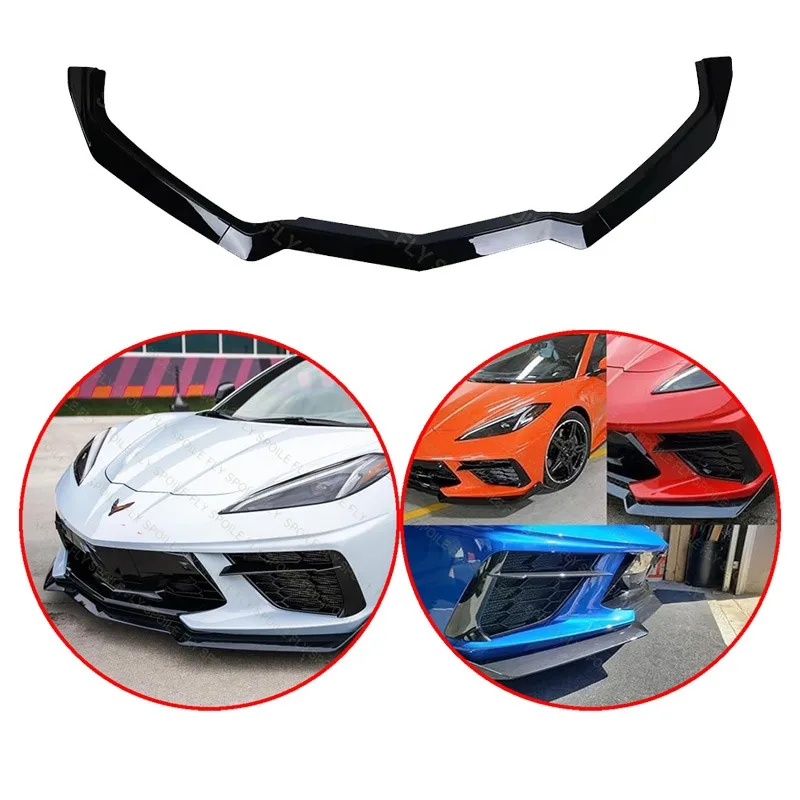 2020-2024 For Chevy Corvette C8 GM 5VM Style Front Lip Bumper Car Front Spoiler Lip Splitter Bumper ABS Glossy Black Metallic