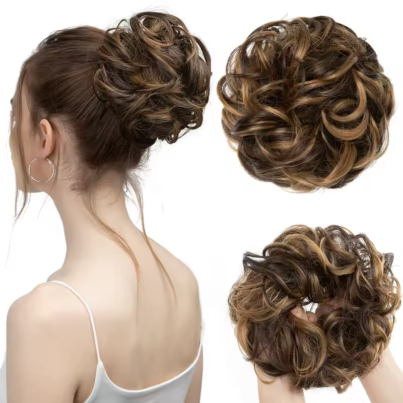 Synthetic Messy Hair Bun Extensions Big Curly Elastic Hair Scrunchies Hairpieces Chignon Donut Updo Hair Pieces for Women - Image 19