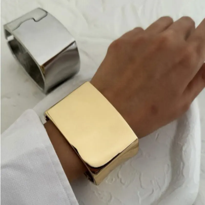 KMVEXO Exaggerated Gold Silver Color Bangles Vintage Punk Geometric Spring Bangles For Women Bracelets Men Accessories Jewelry