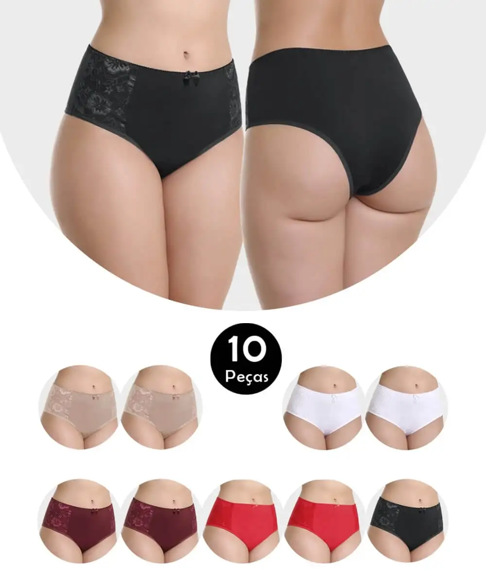 Kit 10 Panties IMI Lingerie High Waist High Waist Microfiber Catarina