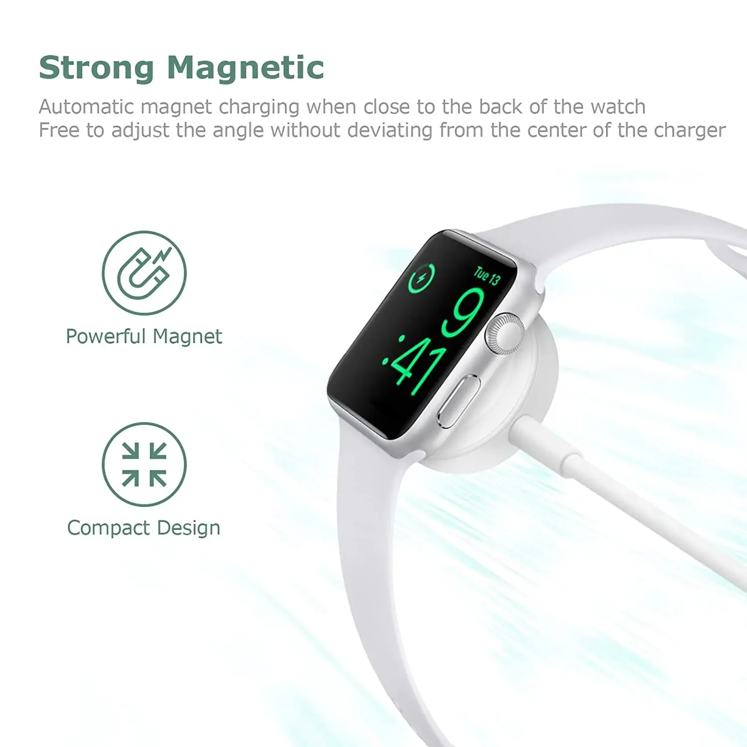 Mini chargeur portable sans fil pour Apple Watch, base de chargement USB, absorption magnétique, bobine ronde, adapté