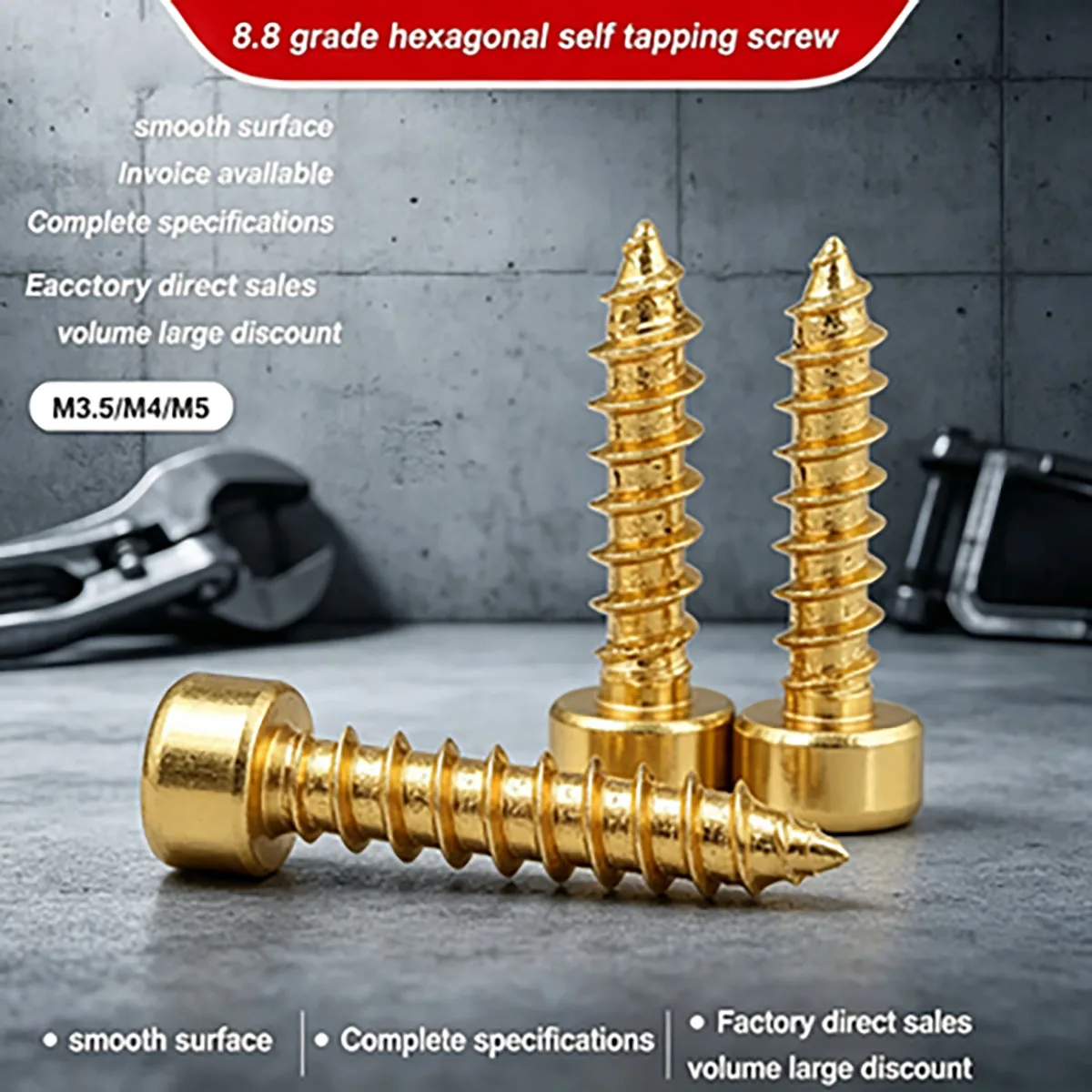 Golden Cup Head Hexagon Socket Self-tapping Screws, Special Fastening Screws for Speaker Mounting