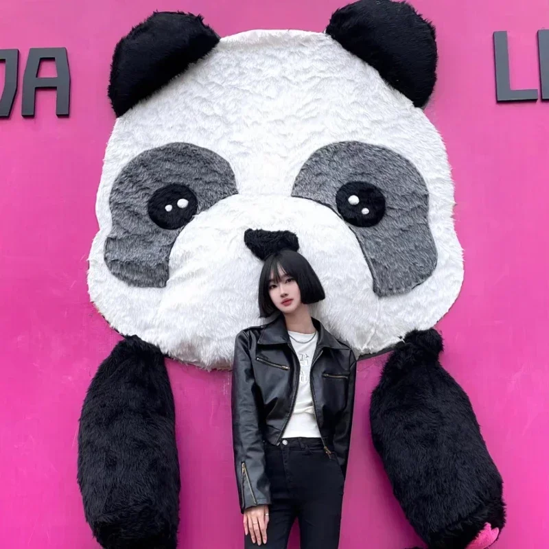

Giant panda hug wall clock in point layout decoration activities shopping mall set background wall