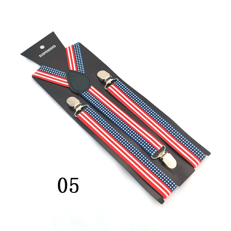 ใหม่ Suspensorio ผู้ชายผู้หญิง Clip-on Braces 2.5 ซม.5 แบบ USA American Flag Suspender Elastic Slim Suspenders Y-back เข็มขัด