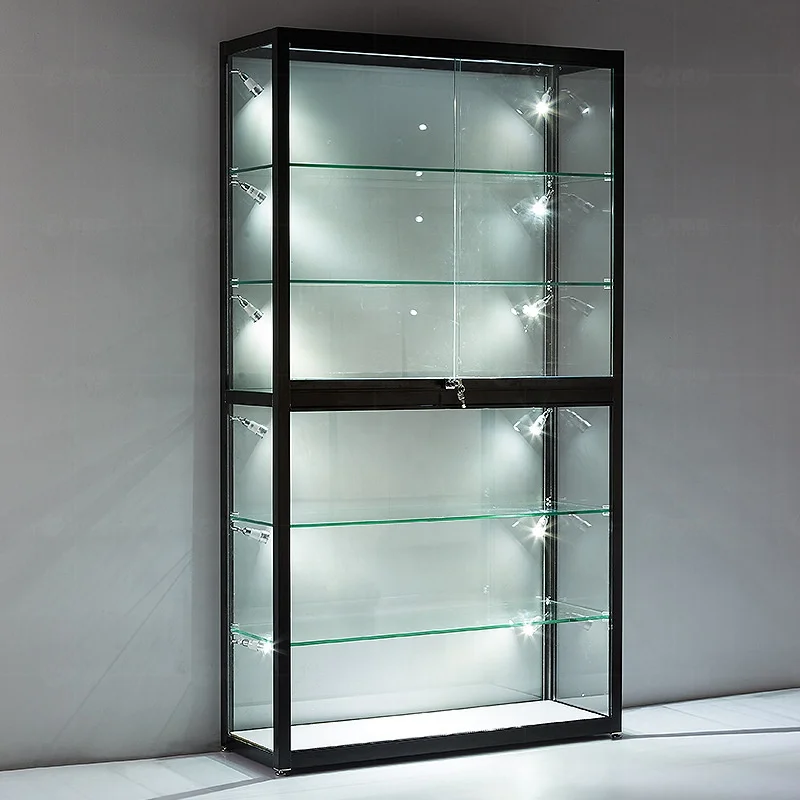 225 customized Retail Lockable Display Showcase Cabinet with LED Light Cheap Aluminum Frame Smoke Shop Showcase