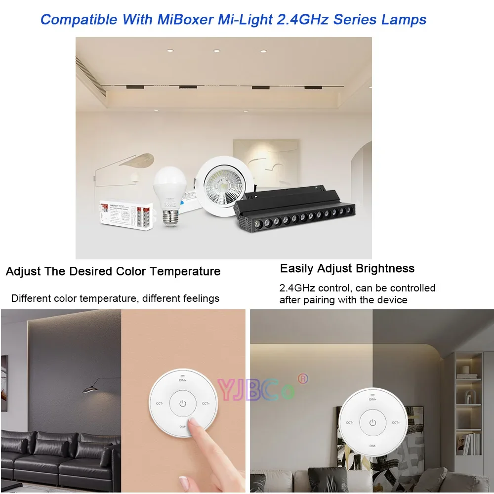 MiBoxer 2.4G Double color Round Panel Remote Control adjust CCT LED Strip tape Dimmer switch dimming light Bulb Controller