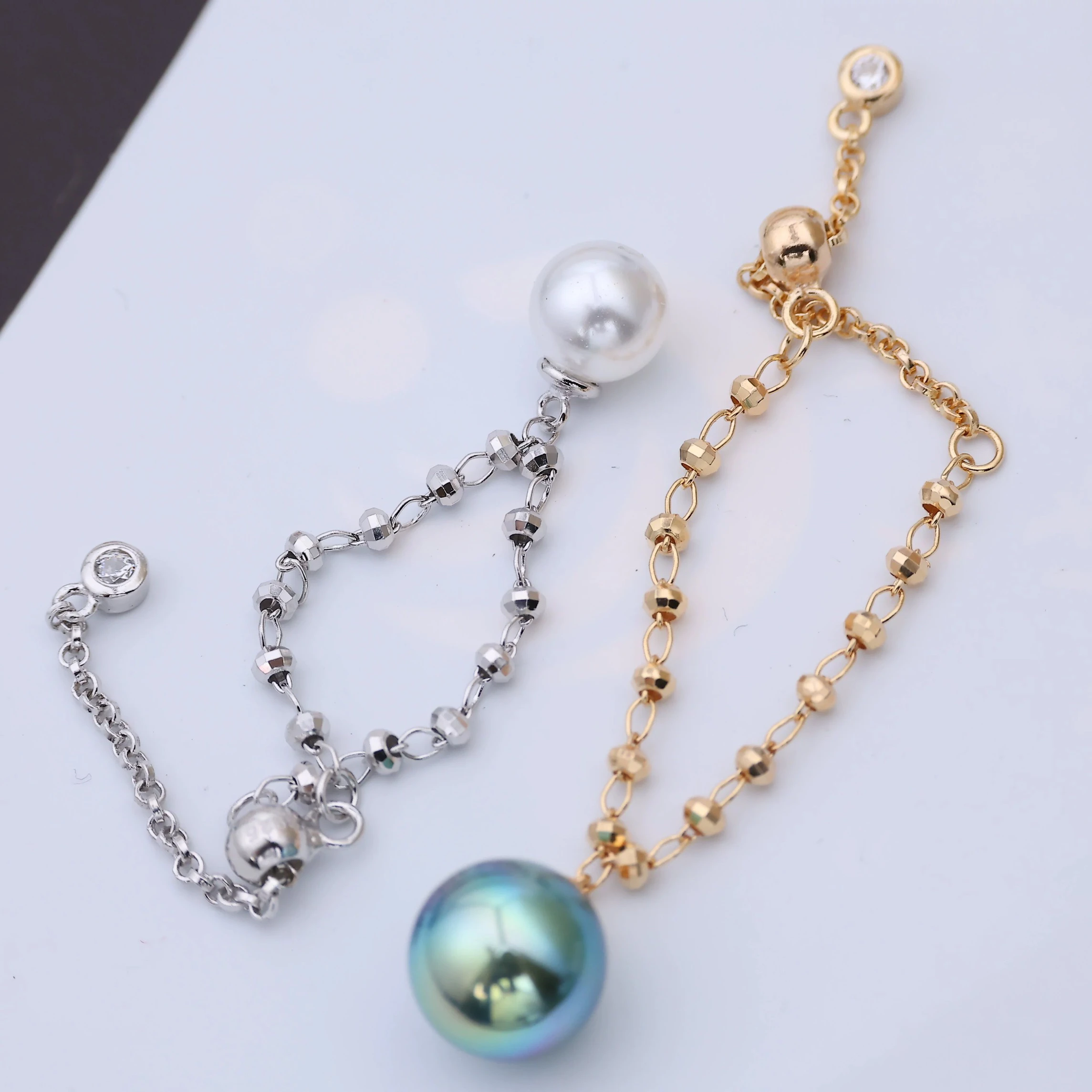 S925 스털링 실버 진주 보석 DIY 액세서리 여성용 반지 세팅 플라잉 비드 체인 조절 가능한 반지 홀더 패셔너블