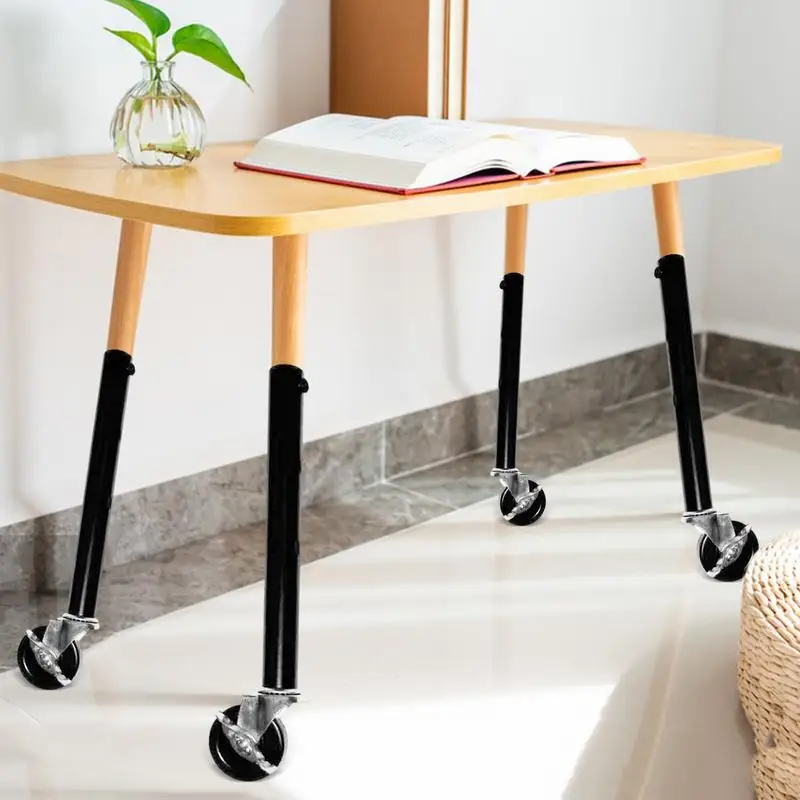 Table Leg Extenders Adjustable Table Height Risers With Wheels 4pcs Leg Risers For Straight/Bent Legs Table Extensions Support