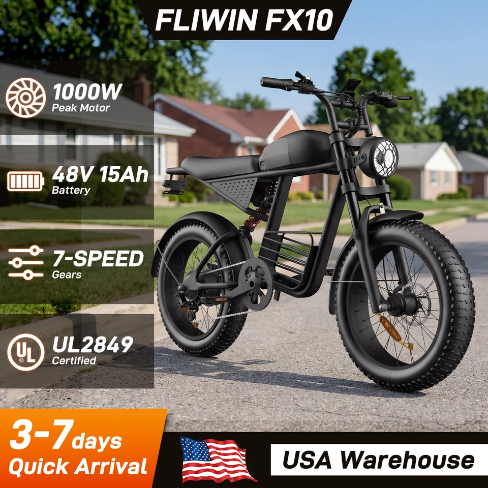 FLIWIN 1000W Peak Electric Bike for Adults - 30MPH Commuter & Off-Road E-Bike, 20" Fat Tire with Removable 48V 15Ah Battery, 7-Speed,UL 2849 image 2