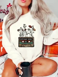 Women Fashion Leopard Vintage Flower Long Sleeve Print Sweatshirts Clothes Ladies Clothing Fleece Graphic Pullovers