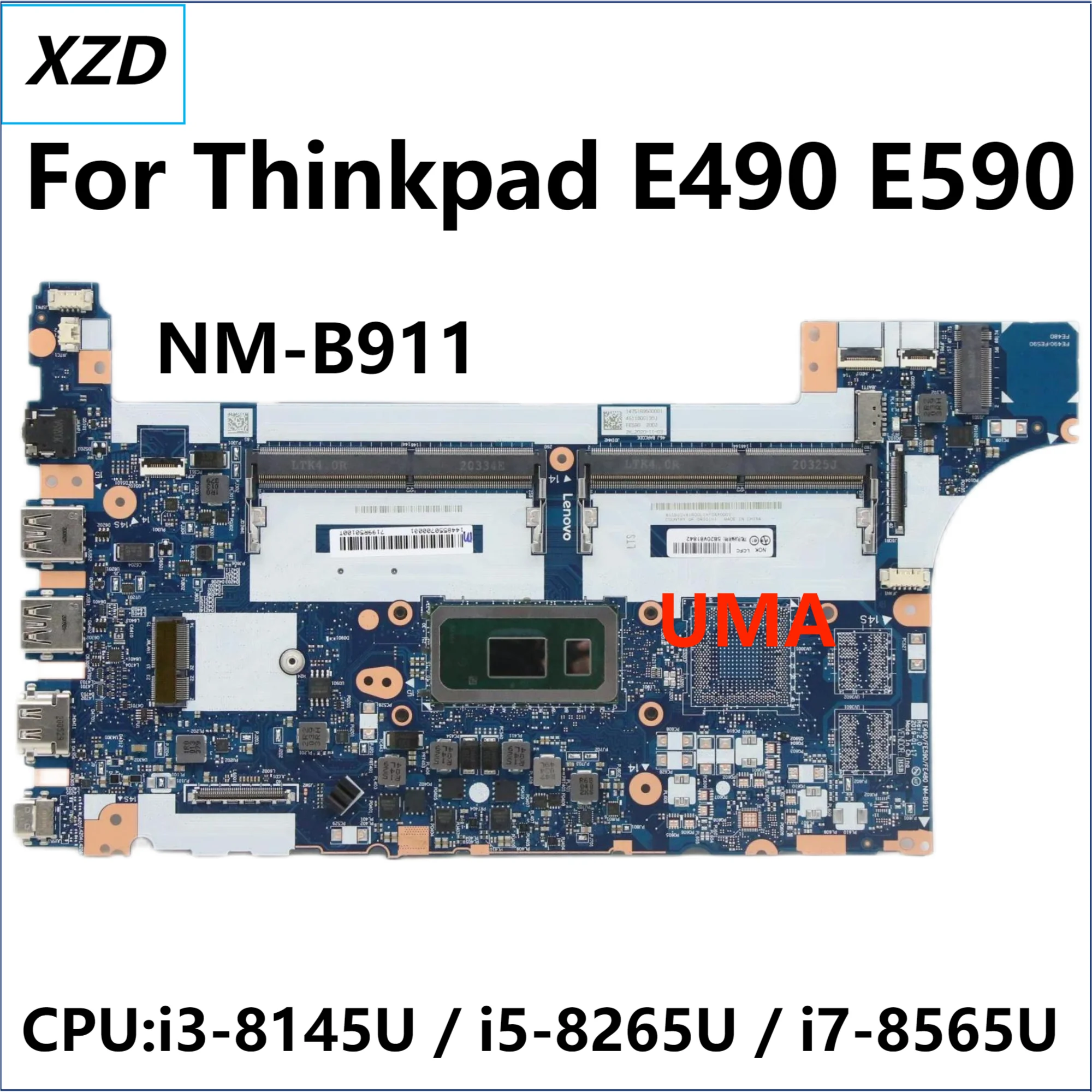 FE490 FE480 FE590 NM-B911 Mainboard For Lenovo ThinkPad E490 E590 Laptop Motherboard I3-8145U with i3 i5 i7 CPU 100% TEST OK