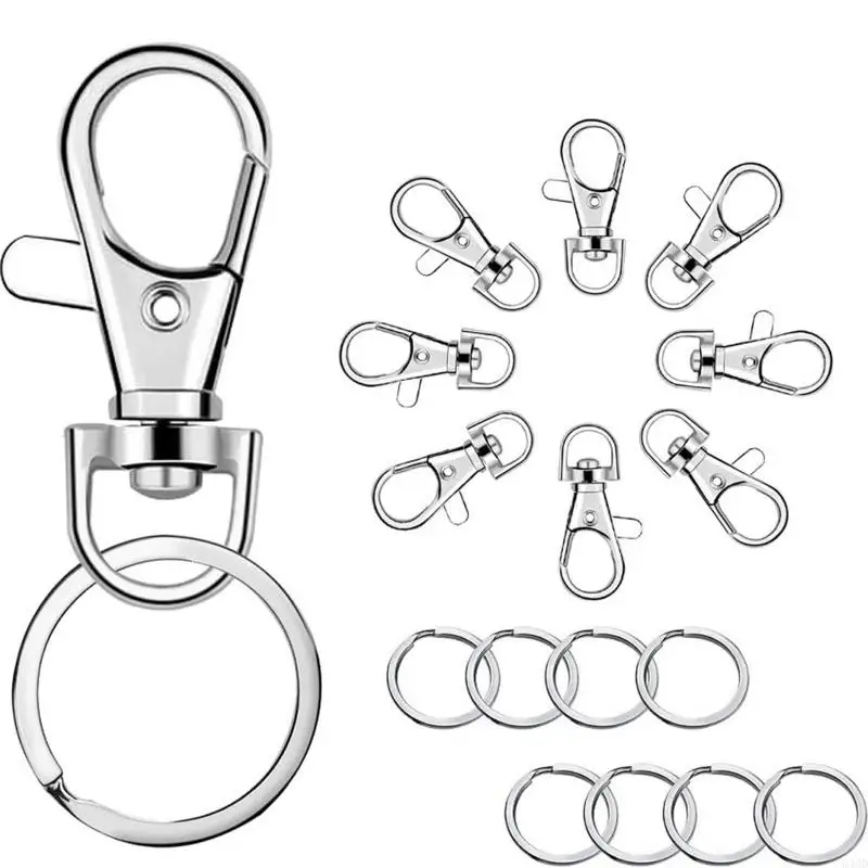 340D Portable for Key Chain Holder 100x/Set Lobster Claw Clasp Trigger Hooks with for Key Ring DIY Craft Jewelry