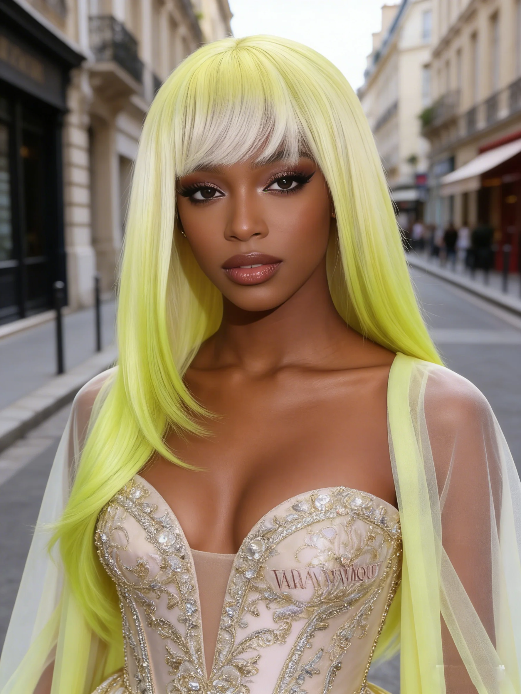 

1 женский парик, выполненный из термостойкого синтетического высокотемпературного волокна, с естественным объемным стилем.