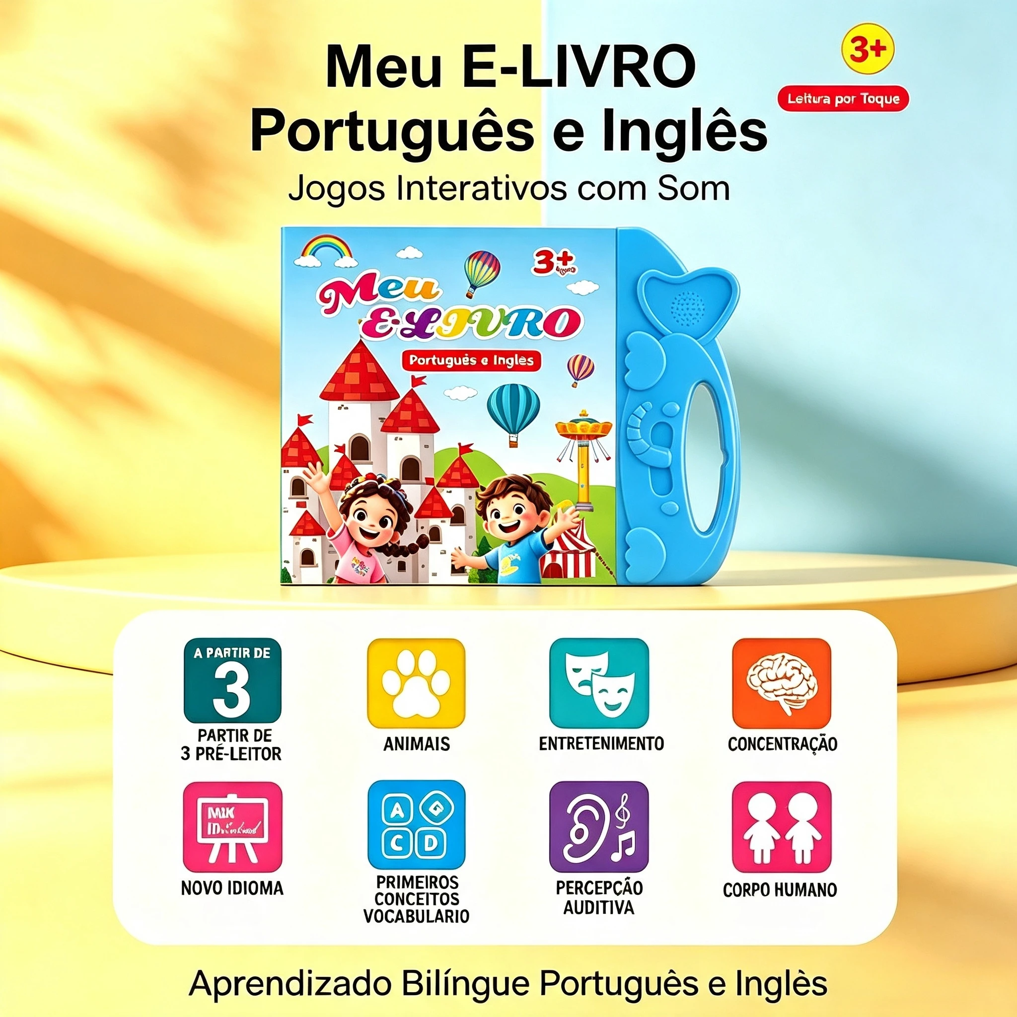 Libro Sonoro Bilingue Portoghese-Inglese, Libro Audio Interattivo per l'Apprendimento Precoce, Giocattolo Educativo Linguistico per Bambini
