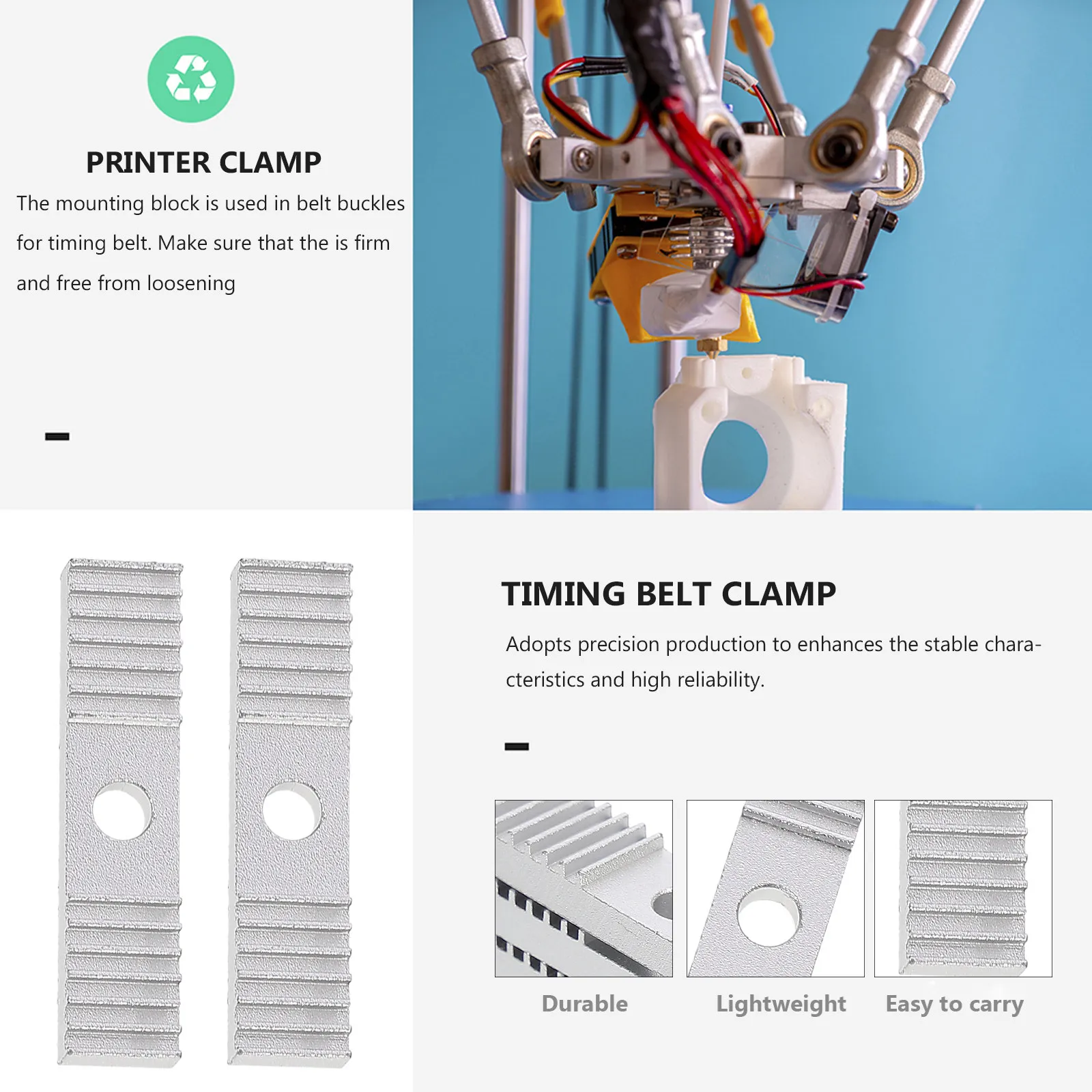 

5 шт. алюминиевых зубчатых пластин для 3D-принтера, фиксирующие элементы для синхронного ремня, стабильные и прочные крепежные блоки с тонкой отделкой