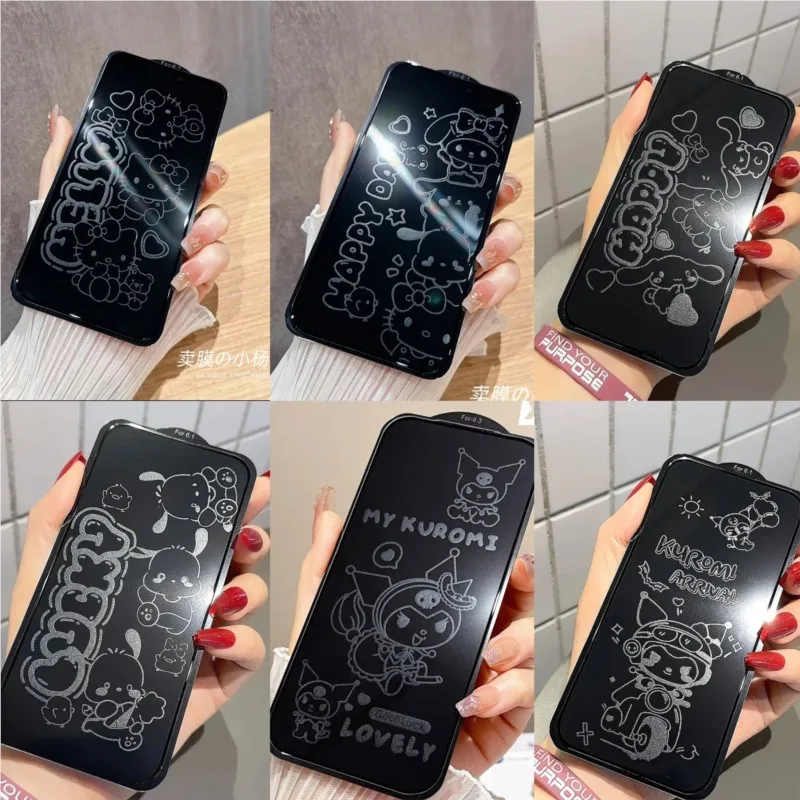 Защитная пленка Sanrio Kuromi Magic Hidden Screen Protector с невидимым узором из закаленного стекла для iPhone 17, 16, 15, 14, 13 Pro Max, 14, 15, 16 Plus